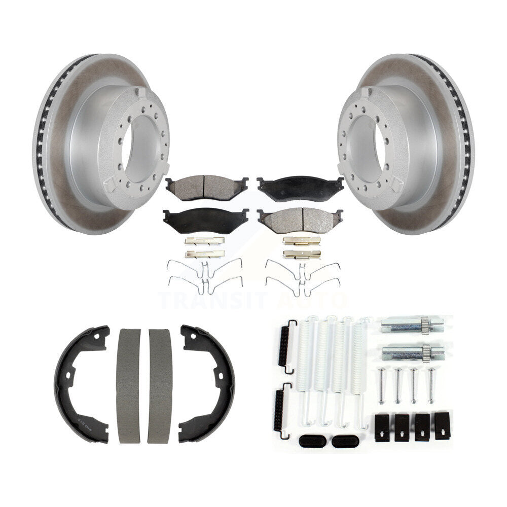 Rear Disc Coated Rotors Ceramic Pads Parking Shoes Hardware Kit For Ford F-450 Super Duty KGT-104586