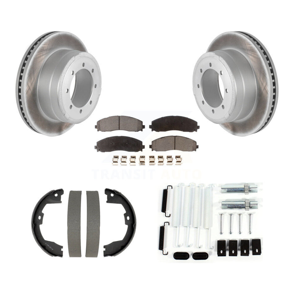 Rear Disc Coated Rotors Ceramic Pads Parking Shoes Hardware Kit For Ford F-350 Super Duty KGT-104588