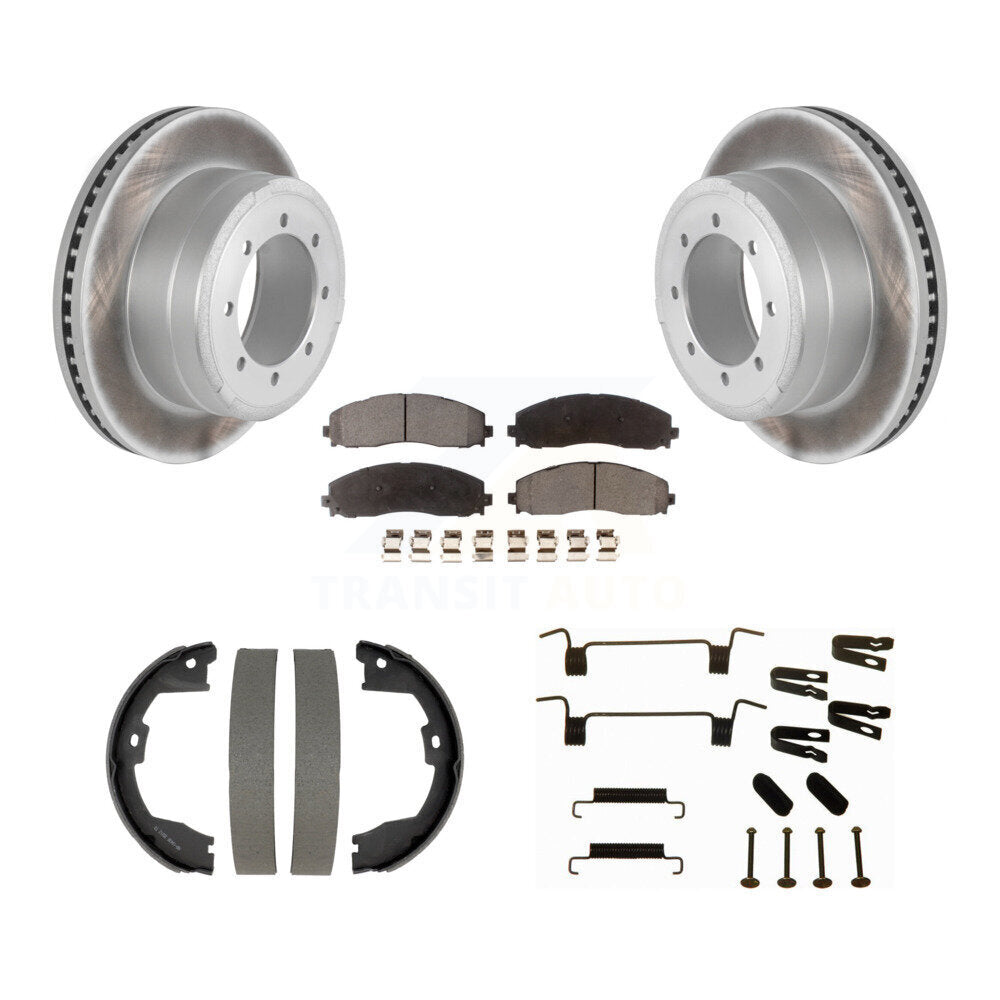 Rear Disc Coated Rotors Ceramic Pads Parking Shoes Hardware Kit For Ford F-450 Super Duty KGT-104589