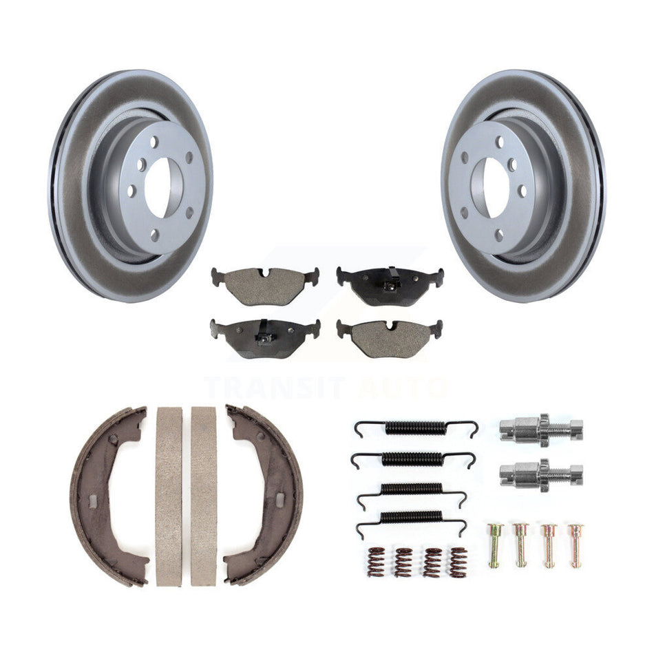 Rear Disc Coated Rotors Ceramic Pads Parking Brake Shoes Hardware Kit For BMW 325i 325Ci KGT-104590