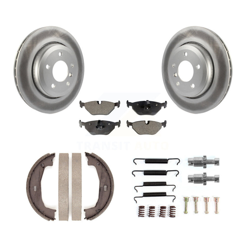 Rear Disc Coated Rotors Ceramic Pads Parking Brake Shoes And Hardware Kit For BMW 320i KGT-104591