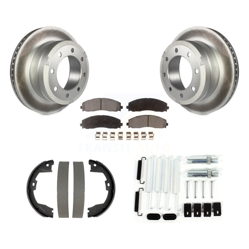 Rear Disc Coated Rotors Ceramic Pads Parking Shoes Hardware Kit For Ford F-350 Super Duty KGT-104597