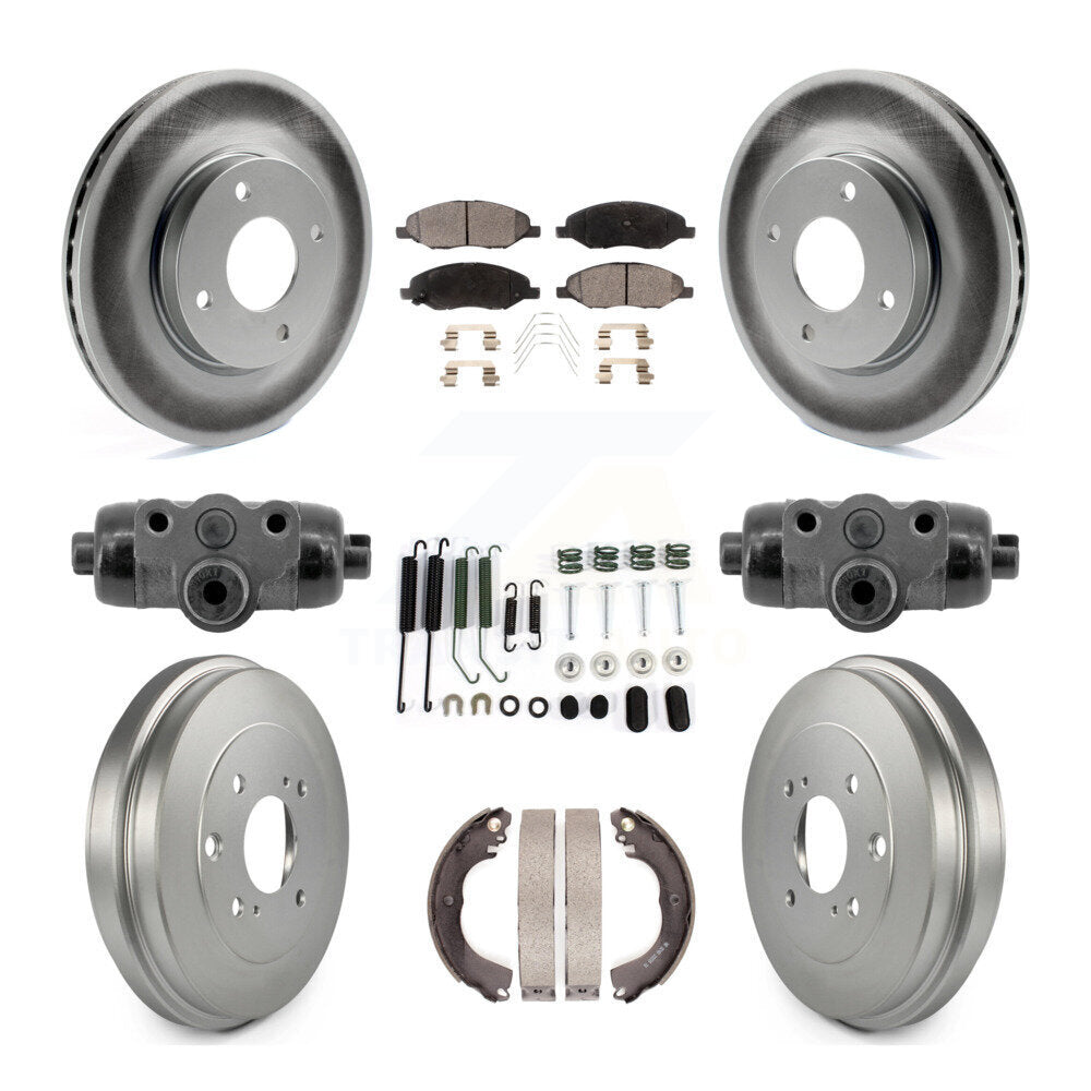 Front Rear Coat Brake Rotors Ceramic Pad Drum Kit (9Pc) For 2008 Nissan Versa 4-Wheel ABS KGT-104604