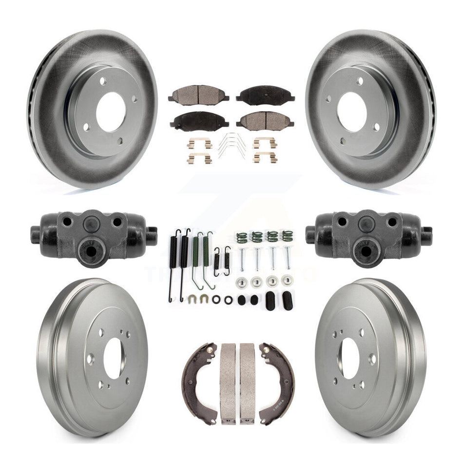 Front Rear Coat Brake Rotors Ceramic Pad Drum Kit (9Pc) For 2008 Nissan Versa 4-Wheel ABS KGT-104604
