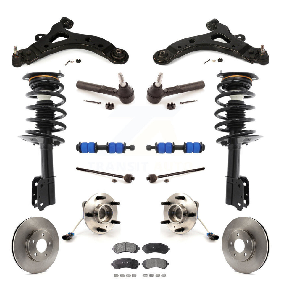 Front Disc Rotors Brake Pads Hub Bearings Assembly Control Arms Tie Rod End Shock Suspension Link Kit (15Pc) For Buick Rendezvous Pontiac Aztek AWD KM-100004
