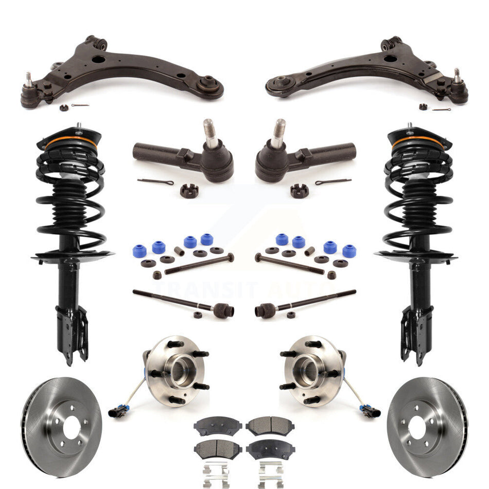 Front Disc Rotors Brake Pads Hub Bearings Control Arms Tie Rod Shock Assembly Suspension Link Kit (15Pc) For Chevrolet Monte Carlo Excludes 17" 18" Wheels Police Taxi Models KM-100013