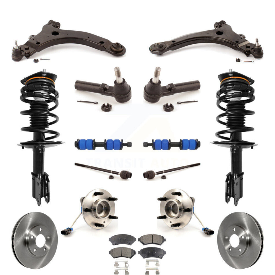 Front Disc Rotors Brake Pads Hub Bearings Control Arms Tie Rod Shock Assembly Suspension Link Kit (15Pc) For Chevrolet Monte Carlo Excludes 17" 18" Wheels Police Taxi Models KM-100013