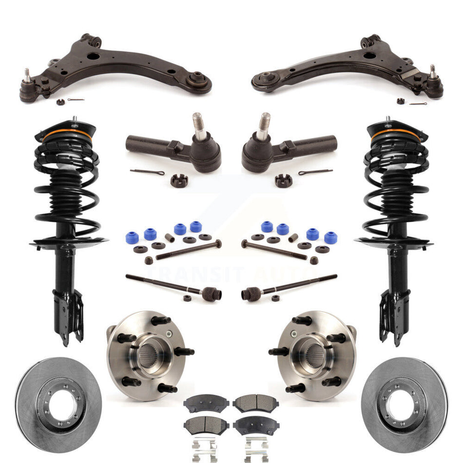 Front Disc Rotors Brake Pads Hub Bearings Control Arms Shock Assembly Suspension Link Kit (15Pc) For Buick Century Regal Excludes 17" 18" Wheels Police Taxi Models Non-ABS KM-100016