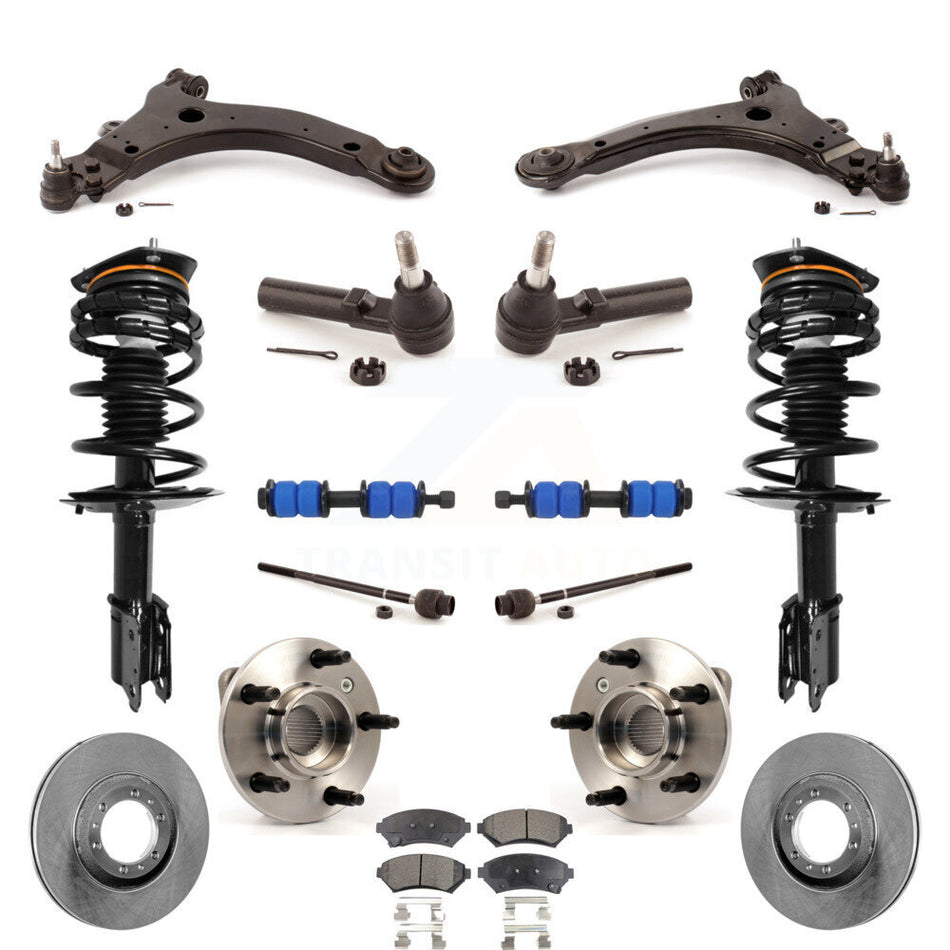 Front Disc Rotors Brake Pads Hub Bearings Control Arms Shock Assembly Suspension Link Kit (15Pc) For Buick Century Regal Excludes 17" 18" Wheels Police Taxi Models Non-ABS KM-100016
