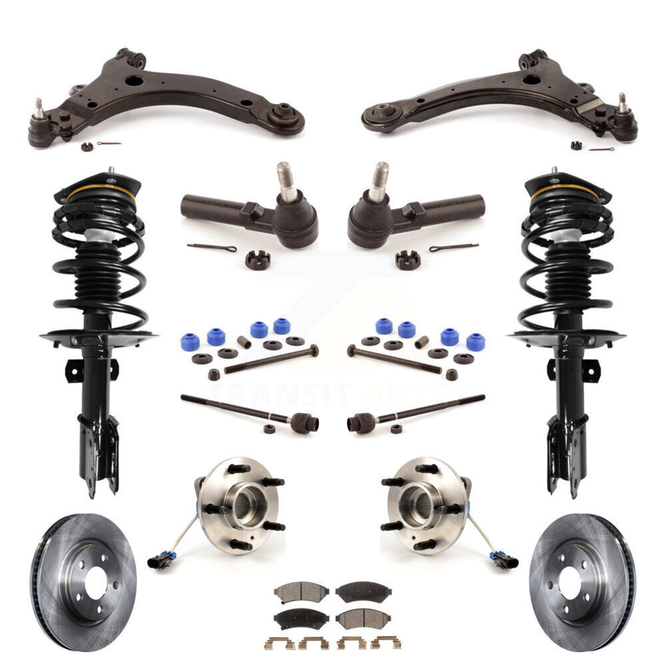 Front Disc Rotors Brake Pads Hub Bearings Control Arms Shock Assembly Suspension Link Kit (15Pc) For 2005-2008 Pontiac Grand Prix 3.8L with 4-Wheel ABS With 34mm Diameter Bar KM-100020