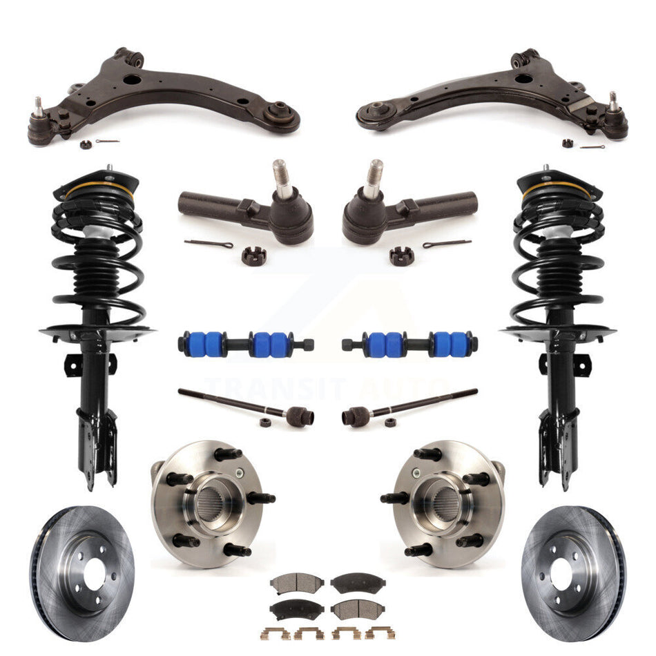 Front Disc Rotors Brake Pads Hub Bearings Control Arms Shock Assembly Suspension Link Kit (15Pc) For 2005-2008 Pontiac Grand Prix 3.8L with Non-ABS With 34mm Diameter Bar KM-100021