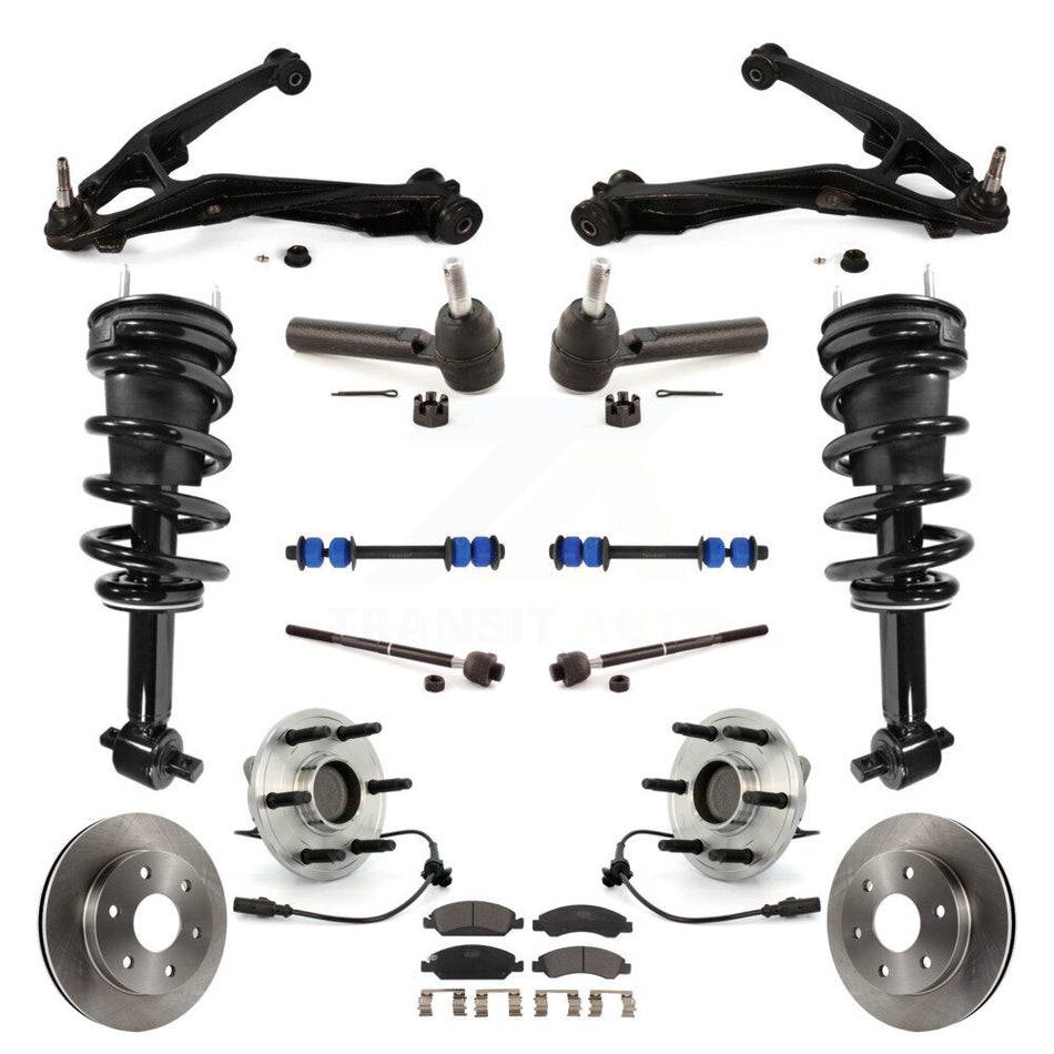 Front Disc Rotors Brake Pads Bearings Arms Shock Suspension Kit (15Pc) For GMC Sierra 1500 KM-100063