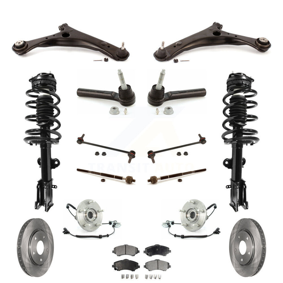 Front Disc Rotors Brake Pad Bearing Shock Assembly Suspension Kit (15Pc) For 2008-2010 Chrysler Town & Country Dodge Grand Caravan EXCLUDES MODELS WITH NIVOMAT REAR SUSPENSION KM-100073