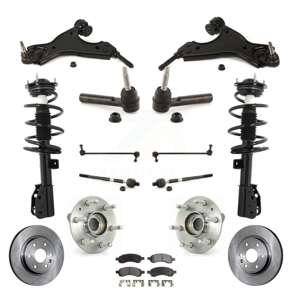 Front Disc Rotors Brake Pads Hub Bearings Assembly Control Arms Tie Rod End Shock Suspension Link Kit (15Pc) For Chevrolet Traverse GMC Acadia Buick Enclave Limited KM-100078