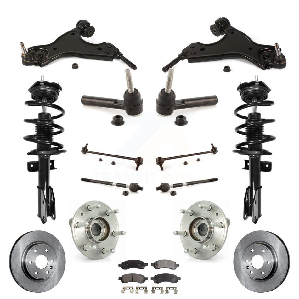 Front Disc Rotors Brake Pads Hub Bearings Control Arms Tie Rod End Shock Assembly Suspension Link Kit (15Pc) For GMC Acadia Chevrolet Traverse Buick Enclave Saturn Outlook KM-100079
