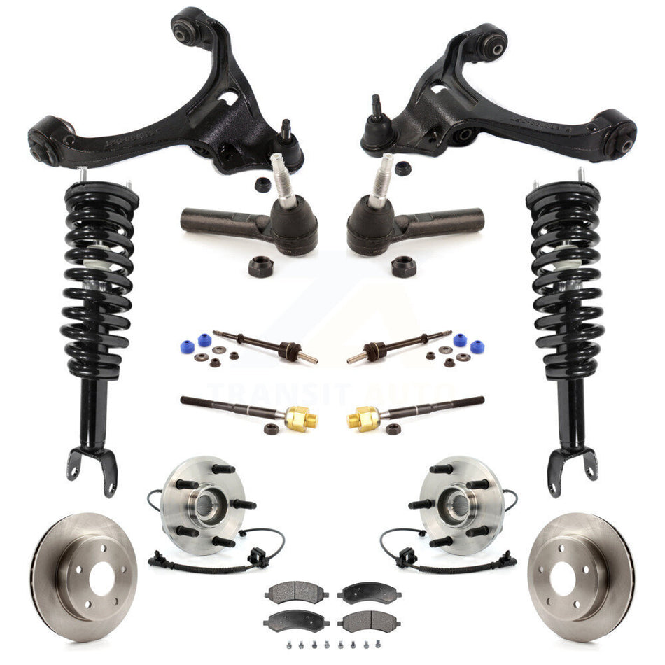 Front Disc Rotors Brake Pads Bearings Arms Shock Assembly Suspension Kit (15Pc) For Dodge Dakota Mitsubishi Raider Excludes Rear Wheel Drive TRX Lift Kits 4WD with 4-Wheel ABS KM-100083