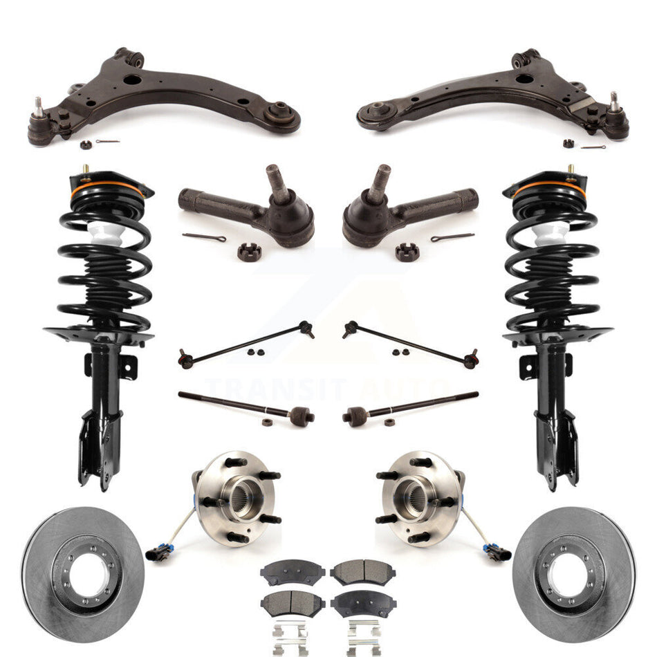 Front Disc Rotors Brake Pads Hub Bearings Control Arms Shock Assembly Suspension Link Kit (15Pc) For 2005 Pontiac Montana Base with FWD 4-Wheel ABS Excludes All Wheel Drive KM-100086
