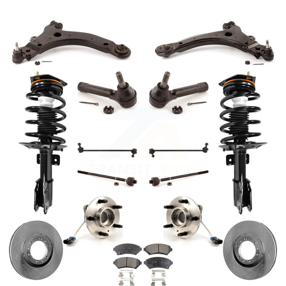 Front Disc Rotors Brake Pads Hub Bearings Control Arms Shock Assembly Suspension Link Kit (15Pc) For 2005 Pontiac Montana Base with FWD 4-Wheel ABS Excludes All Wheel Drive KM-100086