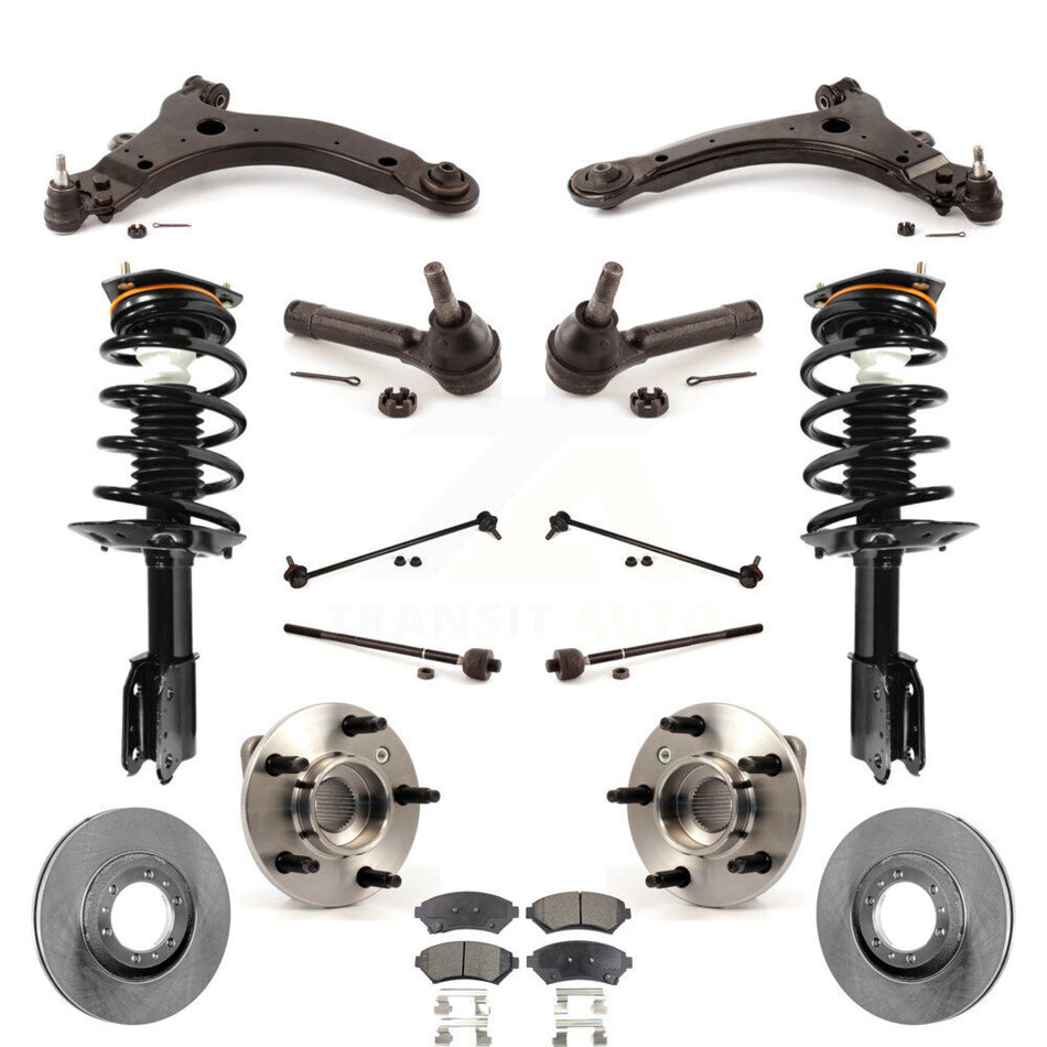 Front Disc Rotors Brake Pads Hub Bearings Assembly Control Arms Tie Rod End Shock Suspension Link Kit (15Pc) For 2005 Pontiac Montana Base with FWD Non-ABS KM-100089