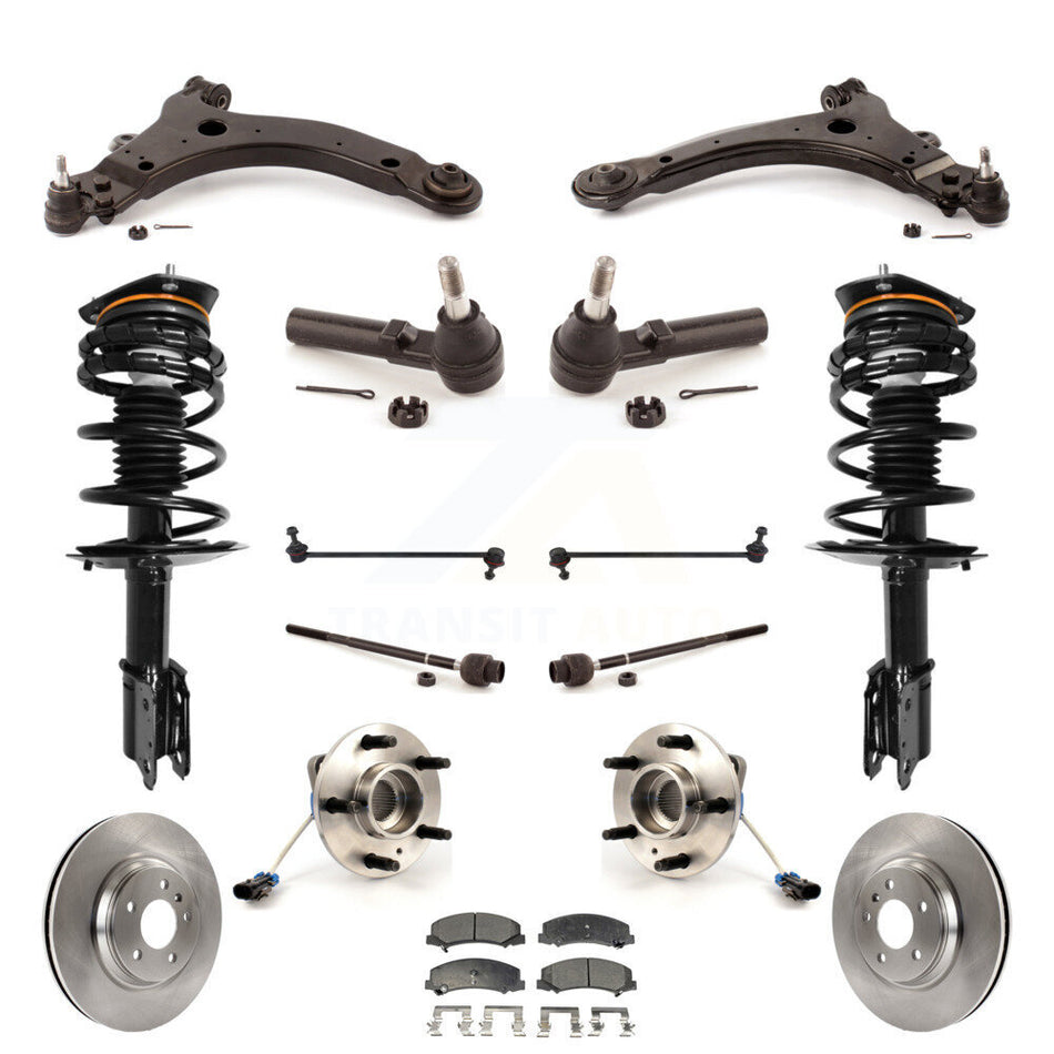 Front Disc Rotors Brake Pads Hub Bearings Control Arms Tie Rod Shock Assembly Suspension Link Kit (15Pc) For Buick LaCrosse Allure Excludes 17" 18" Wheels Police Taxi Models KM-100090