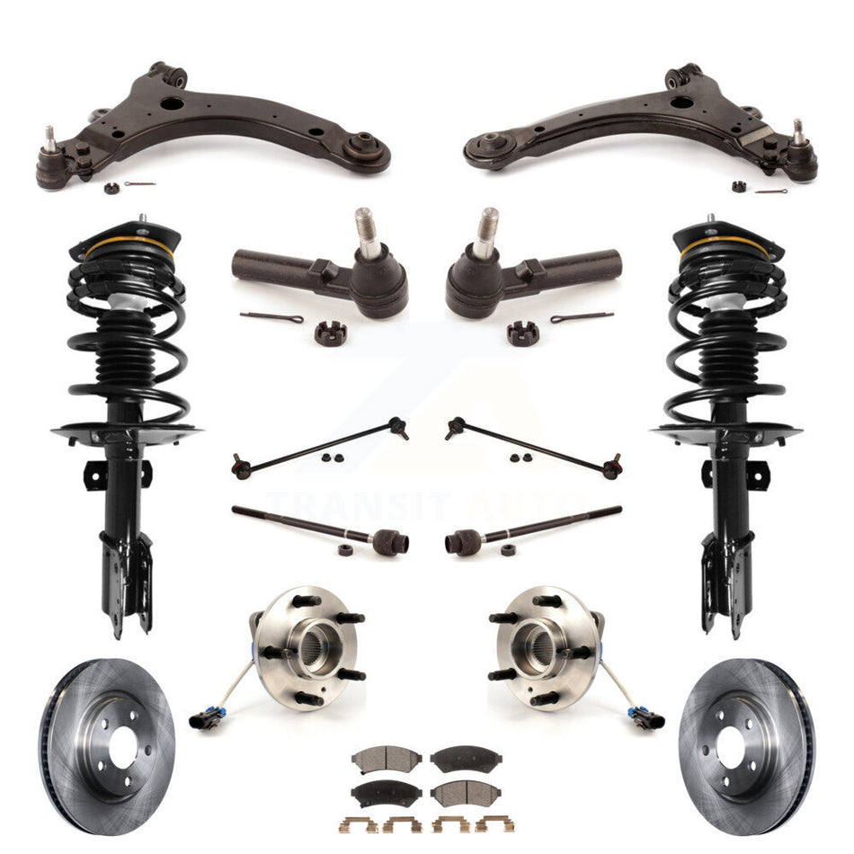 Front Disc Rotors Brake Pads Hub Bearings Assembly Control Arms Tie Rod End Shock Suspension Link Kit (15Pc) For Pontiac Grand Prix 3.8L with 4-Wheel ABS KM-100091