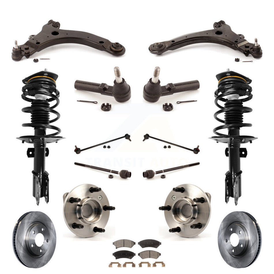 Front Disc Rotors Brake Pads Hub Bearings Assembly Control Arms Tie Rod End Shock Suspension Link Kit (15Pc) For Pontiac Grand Prix 3.8L with Non-ABS KM-100092