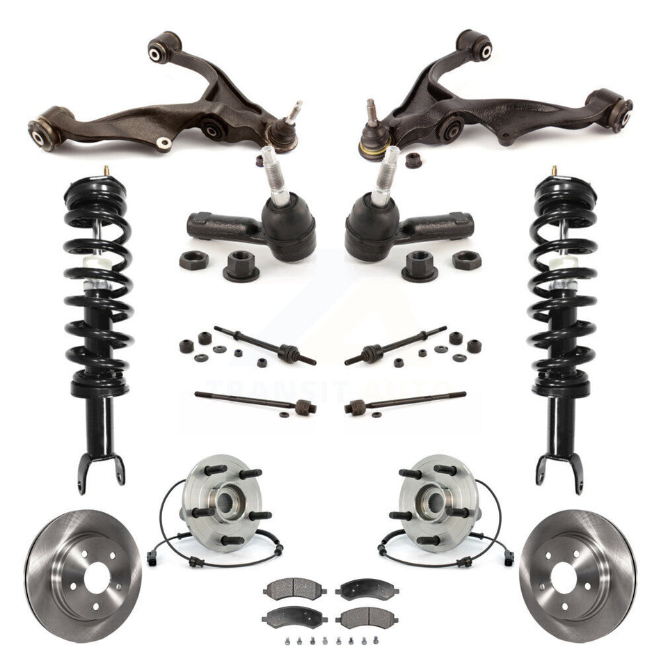 Front Disc Rotors Brake Pads Bearings Arms Shock Assembly Suspension Kit (15Pc) For Ram 1500 Dodge Excludes Rear Wheel Drive TRX Models With Air Ride/Lift 4WD KM-100094