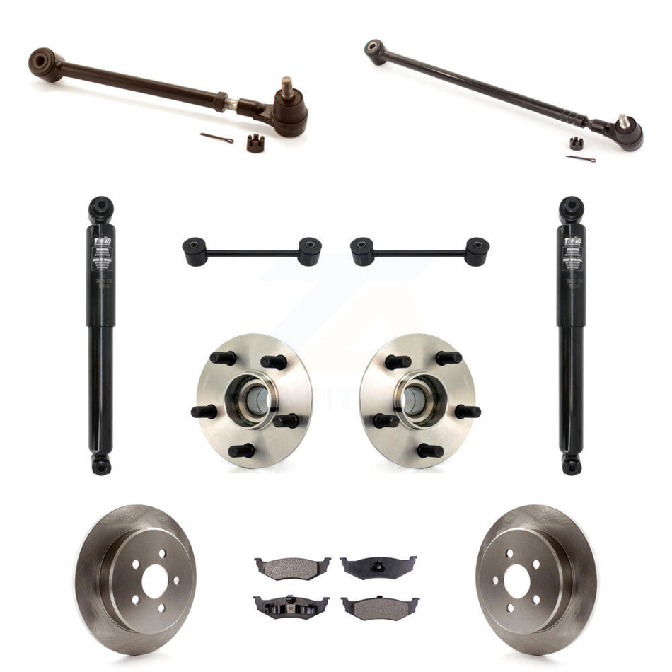 Rear Disc Rotors Brake Pads Hub Bearings Assembly Control Arms Tie Rod End Shock Suspension Link Kit (11Pc) For 2003-2006 Chrysler PT Cruiser Turbocharged KM-100105