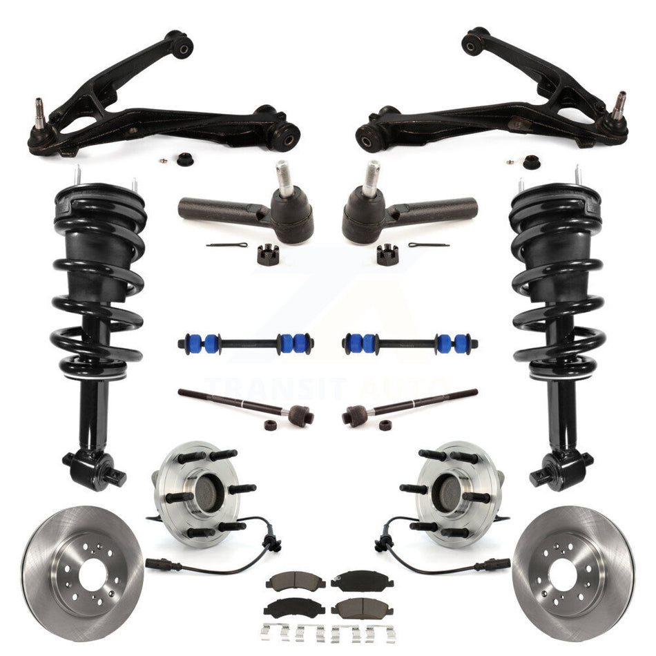 Front Disc Rotor Brake Pad Bearing Arm Suspension Kit (15Pc) For GMC Sierra 1500 Chevrolet KM-100163