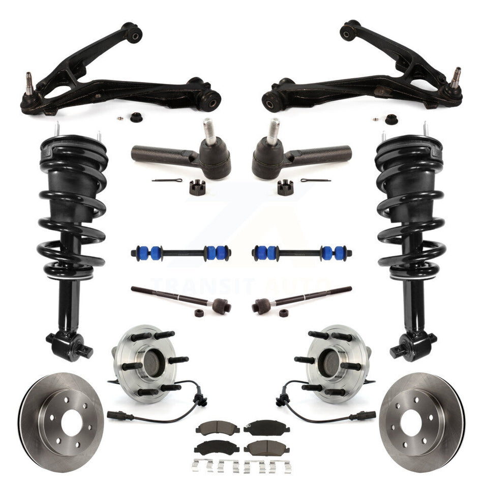 Front Disc Rotors Brake Pads Bearings Arms Shock Suspension Kit (15Pc) For GMC Sierra 1500 KM-100183