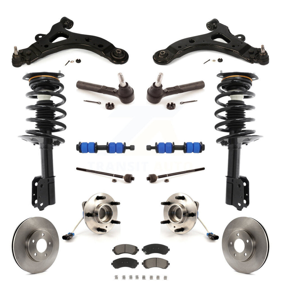 Front Disc Rotors Brake Pads Hub Bearings Assembly Control Arms Tie Rod End Shock Suspension Link Kit (15Pc) For Buick Rendezvous Pontiac Aztek AWD KM-100186