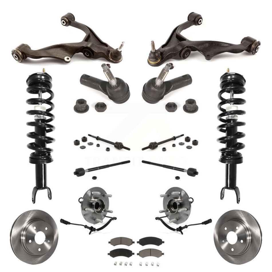 Front Disc Rotors Brake Pads Bearings Arms Shock Assembly Suspension Kit (15Pc) For Ram 1500 Classic Excludes Rear Wheel Drive TRX Models With Air Ride/Lift 4WD KM-100198
