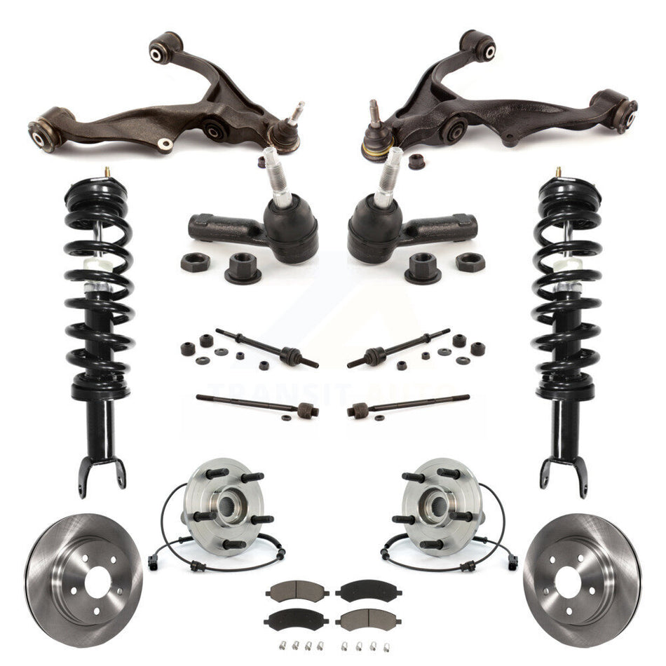 Front Disc Rotors Brake Pads Bearings Arms Shock Assembly Suspension Kit (15Pc) For Ram 1500 Dodge Excludes Rear Wheel Drive TRX Models With Air Ride/Lift 4WD KM-100199