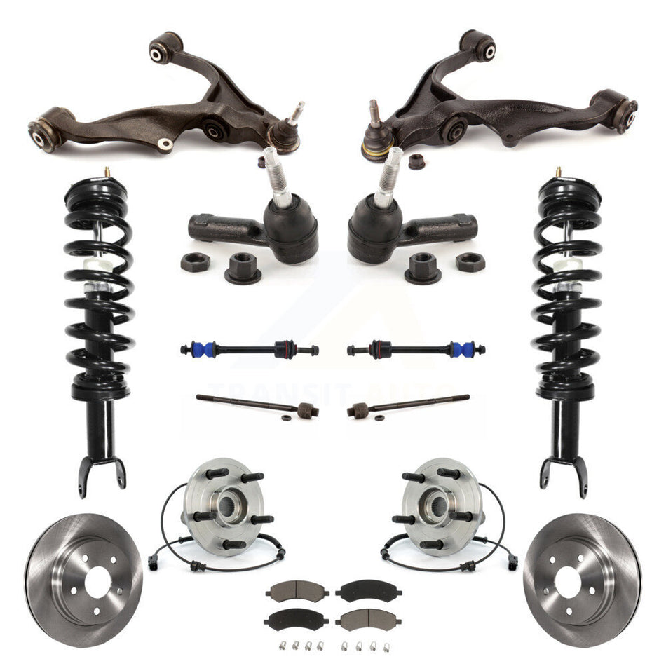 Front Disc Rotors Brake Pads Bearings Arms Shock Assembly Suspension Kit (15Pc) For Ram 1500 Dodge Excludes Rear Wheel Drive TRX Models With Air Ride/Lift 4WD KM-100199