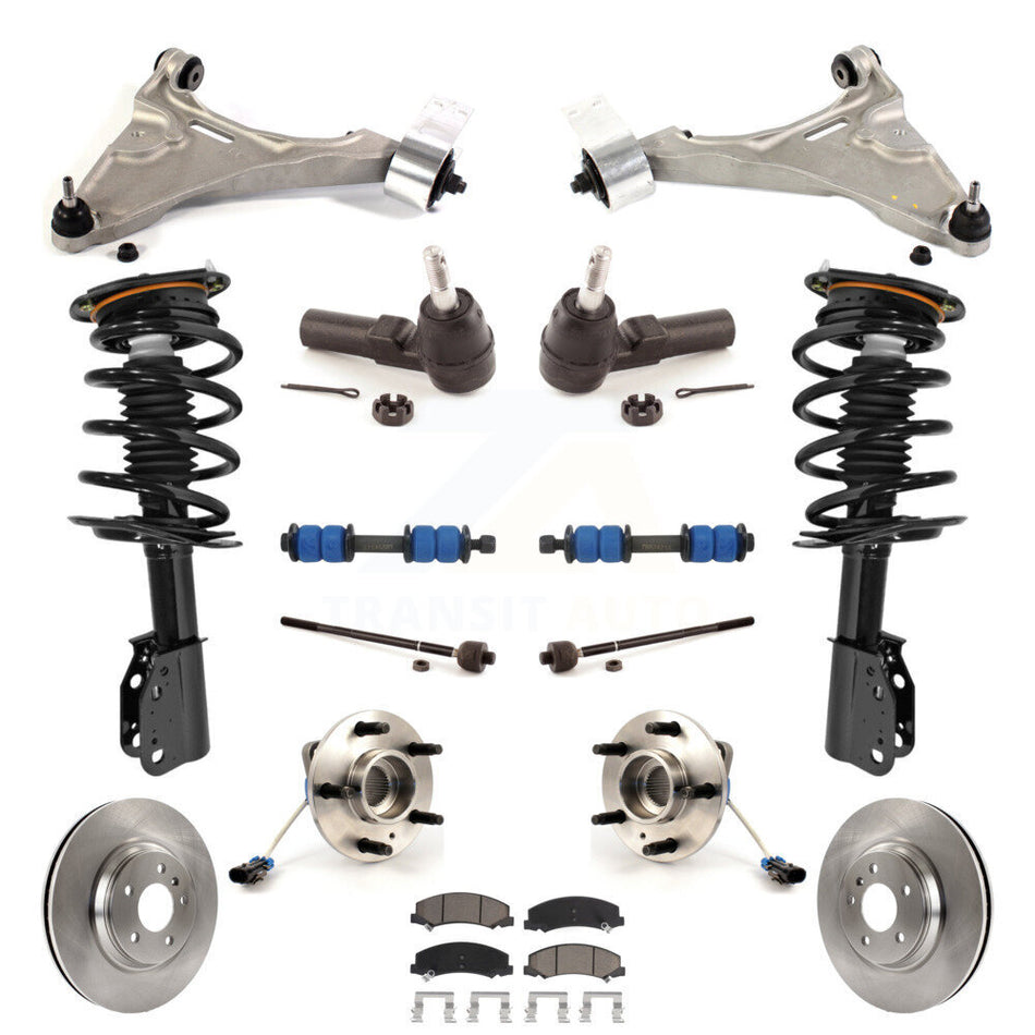 Front Disc Rotors Brake Pads Hub Bearings Control Arms Tie Rod End Shock Assembly Suspension Link Kit (15Pc) For 2006-2011 Buick Lucerne 4.6L Excludes Magnetic Ride KM-100200
