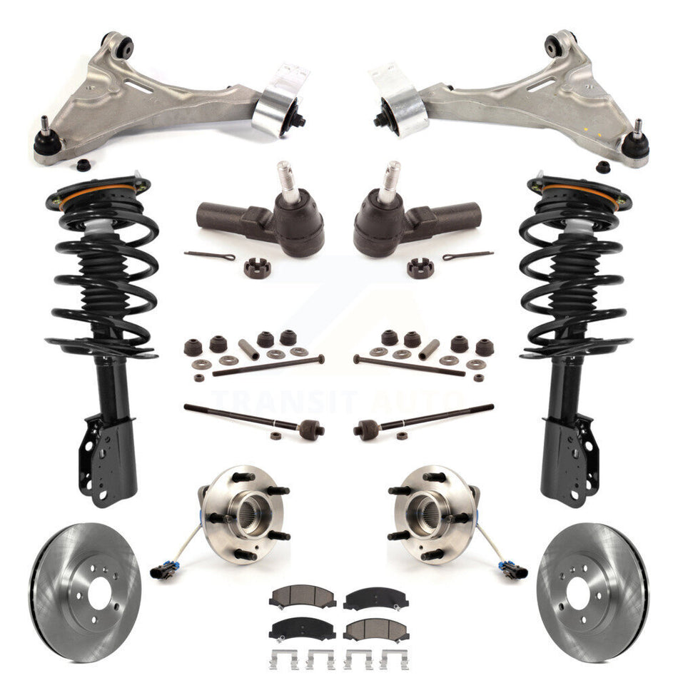 Front Disc Rotors Brake Pads Hub Bearings Assembly Control Arms Tie Rod End Shock Suspension Link Kit (15Pc) For Buick Lucerne Excludes Magnetic Ride KM-100203