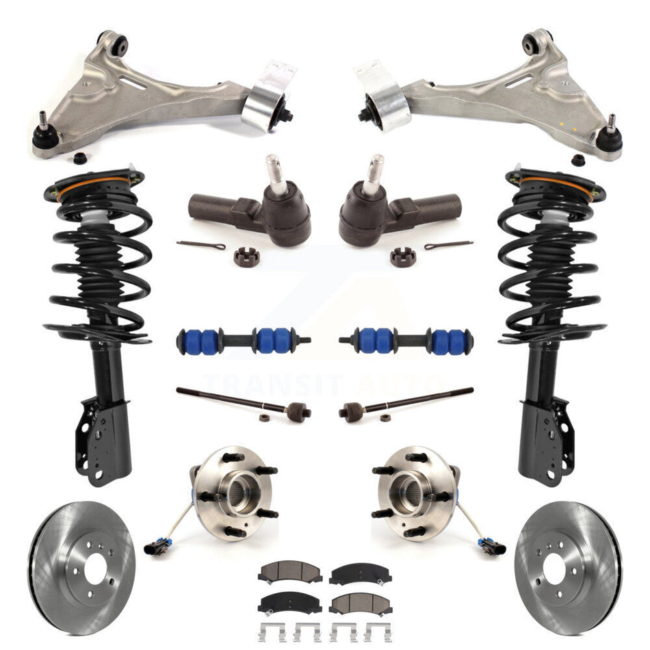 Front Disc Rotors Brake Pads Hub Bearings Assembly Control Arms Tie Rod End Shock Suspension Link Kit (15Pc) For Buick Lucerne Excludes Magnetic Ride KM-100203
