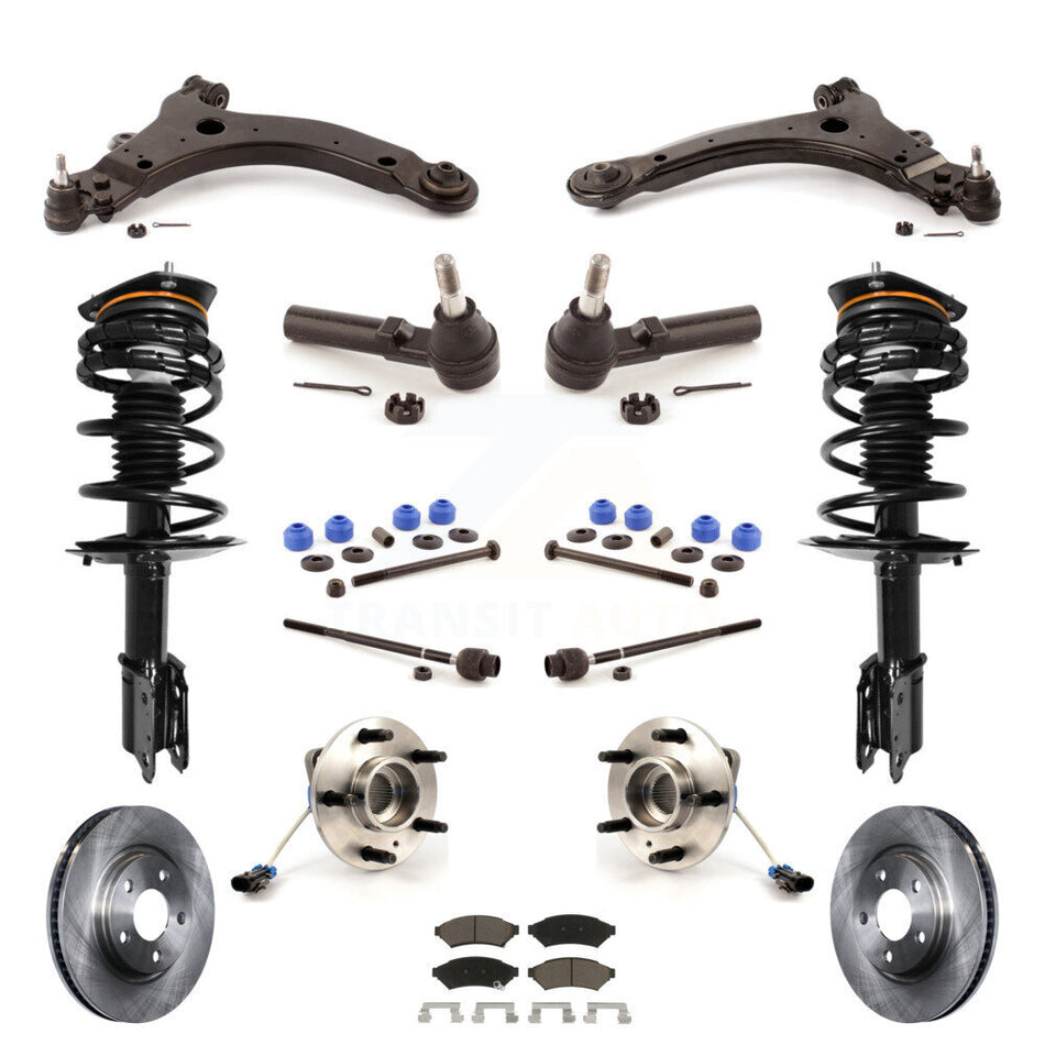Front Disc Rotors Brake Pads Hub Bearings Control Arms Tie Rod Shock Assembly Suspension Link Kit (15Pc) For Buick LaCrosse Allure Excludes 17" 18" Wheels Police Taxi Models KM-100205