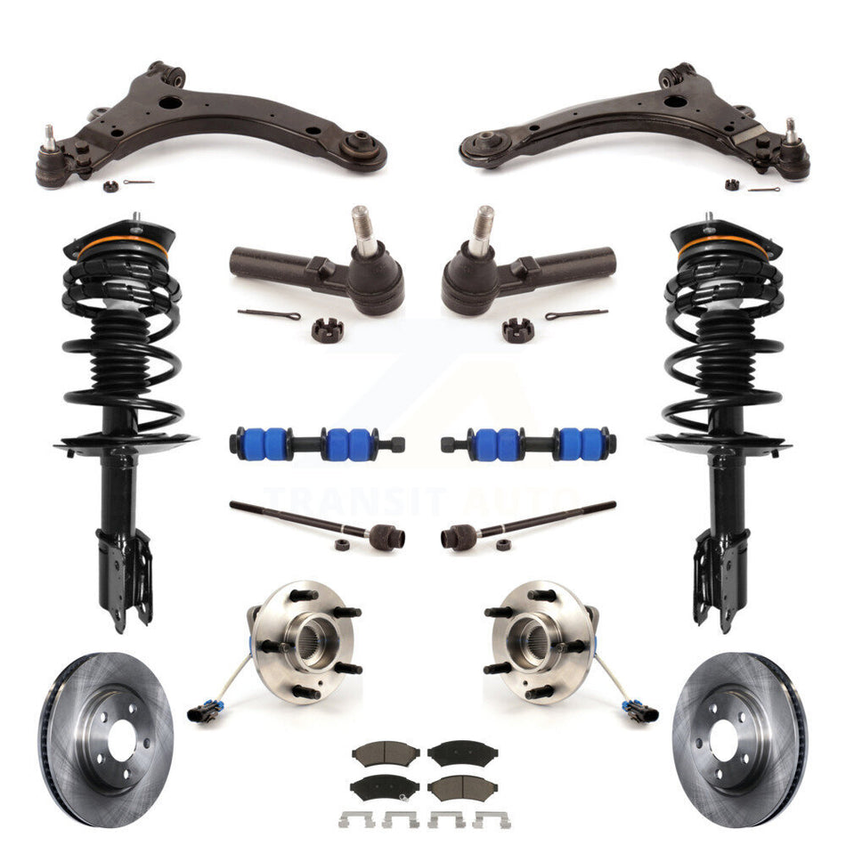 Front Disc Rotors Brake Pads Hub Bearings Control Arms Tie Rod Shock Assembly Suspension Link Kit (15Pc) For Buick LaCrosse Allure Excludes 17" 18" Wheels Police Taxi Models KM-100205