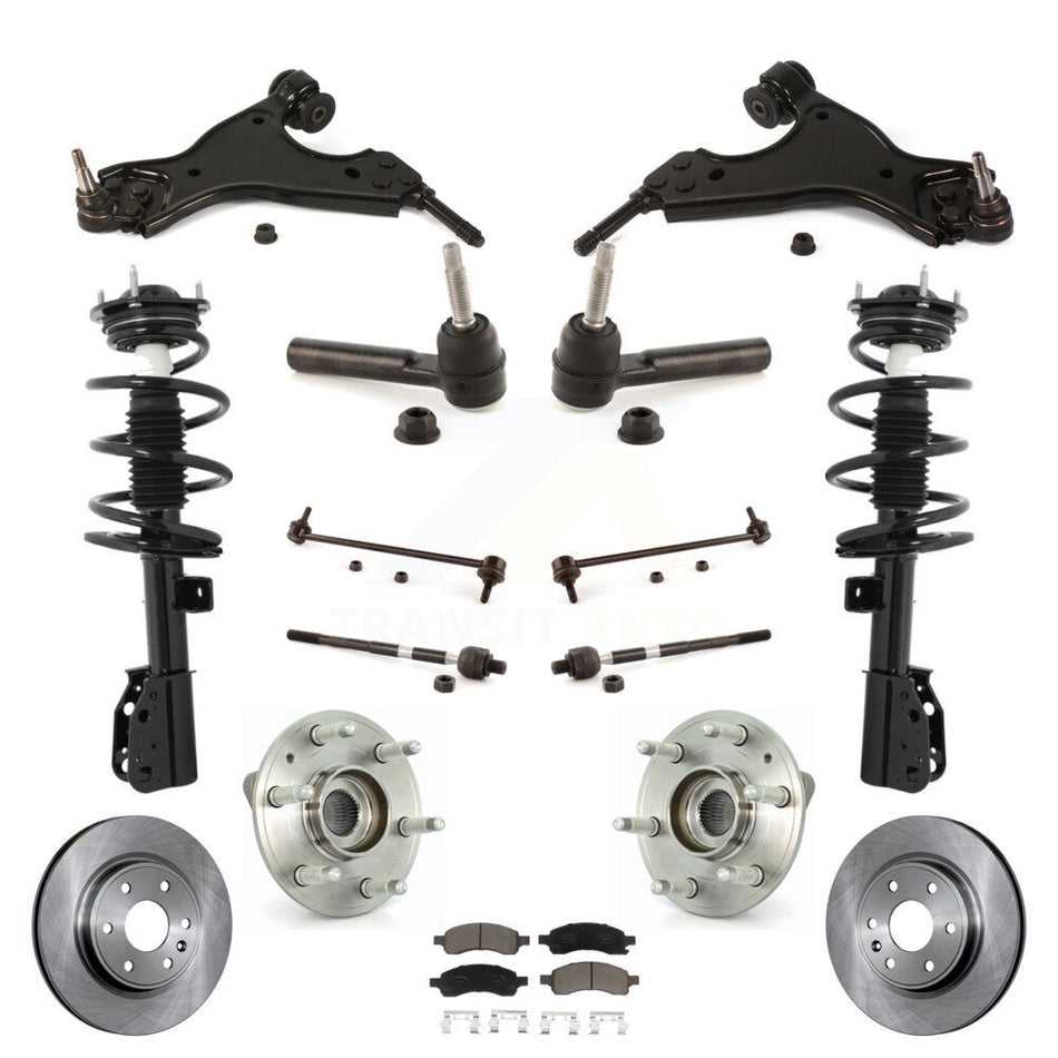 Front Disc Rotors Brake Pads Hub Bearings Assembly Control Arms Tie Rod End Shock Suspension Link Kit (15Pc) For Chevrolet Traverse GMC Acadia Buick Enclave Limited KM-100208