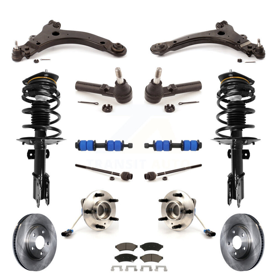 Front Disc Rotors Brake Pads Hub Bearings Control Arms Shock Assembly Suspension Link Kit (15Pc) For 2005-2008 Pontiac Grand Prix 3.8L with 4-Wheel ABS With 34mm Diameter Bar KM-100219