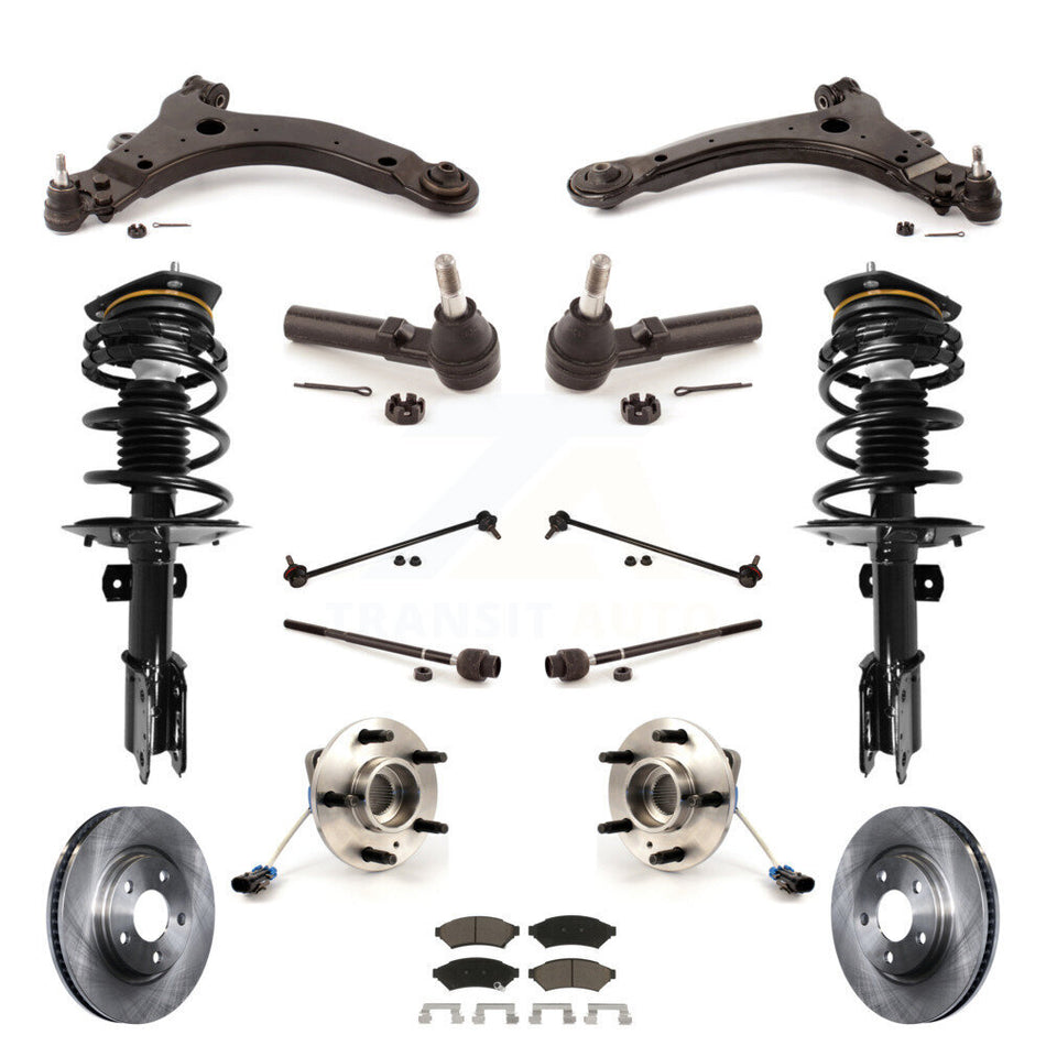 Front Disc Rotors Brake Pads Hub Bearings Assembly Control Arms Tie Rod End Shock Suspension Link Kit (15Pc) For Pontiac Grand Prix 3.8L with 4-Wheel ABS KM-100220