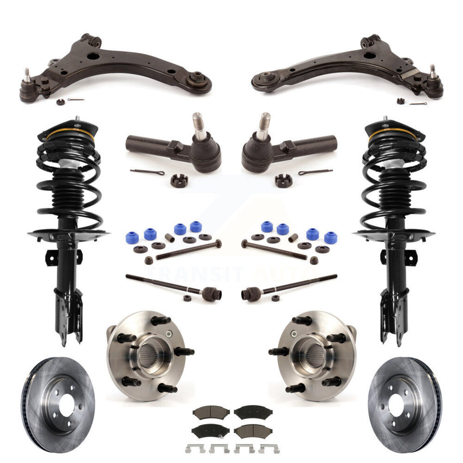 Front Disc Rotors Brake Pads Hub Bearings Control Arms Shock Assembly Suspension Link Kit (15Pc) For 2005-2008 Pontiac Grand Prix 3.8L with Non-ABS With 34mm Diameter Bar KM-100222