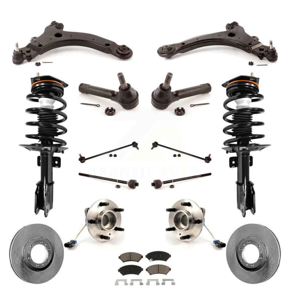 Front Disc Rotors Brake Pads Hub Bearings Control Arms Shock Assembly Suspension Link Kit (15Pc) For 2005 Pontiac Montana Base with FWD 4-Wheel ABS Excludes All Wheel Drive KM-100227