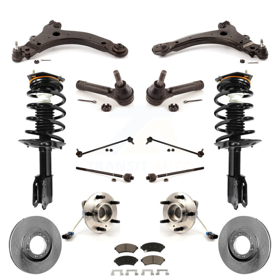 Front Disc Rotors Brake Pads Hub Bearings Assembly Control Arms Tie Rod End Shock Suspension Link Kit (15Pc) For 2005 Pontiac Montana Base with FWD 4-Wheel ABS KM-100228