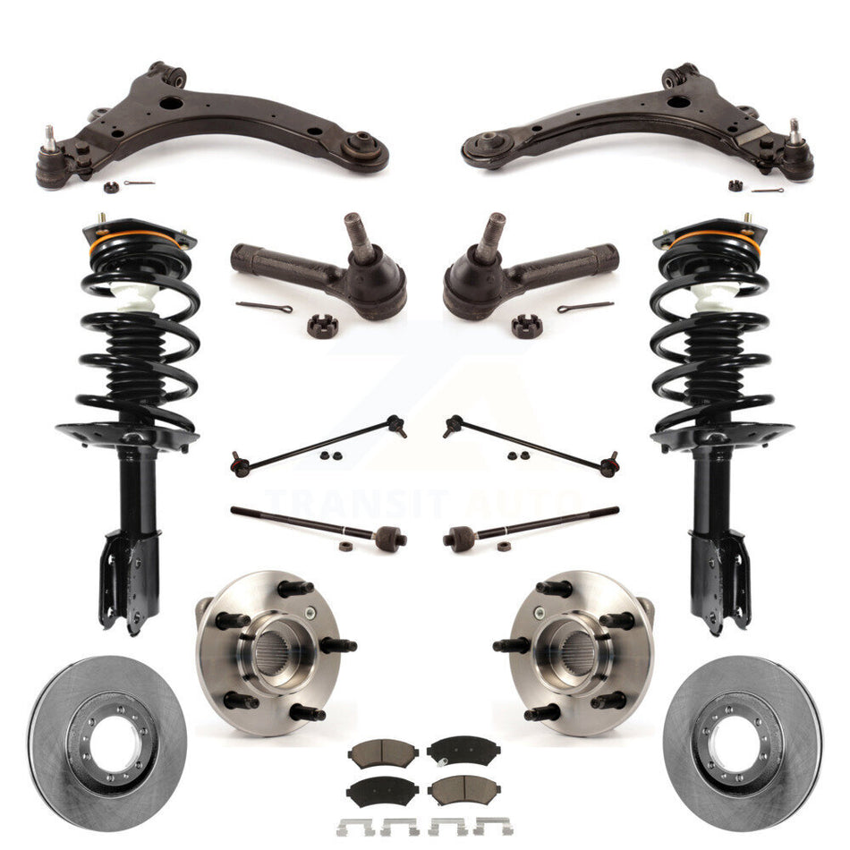 Front Disc Rotors Brake Pads Hub Bearings Assembly Control Arms Tie Rod End Shock Suspension Link Kit (15Pc) For 2005 Pontiac Montana Base with FWD Non-ABS KM-100230