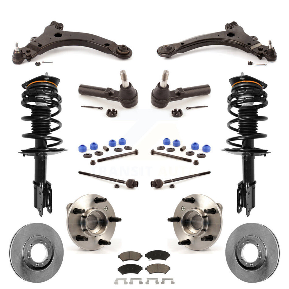 Front Disc Rotors Brake Pads Hub Bearings Control Arms Shock Assembly Suspension Link Kit (15Pc) For Buick Century Regal Excludes 17" 18" Wheels Police Taxi Models Non-ABS KM-100239