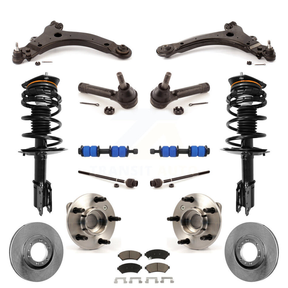 Front Disc Rotors Brake Pads Hub Bearings Control Arms Shock Assembly Suspension Link Kit (15Pc) For 2003 Pontiac Grand Prix Non-ABS Excludes 17" 18" Wheels Police Taxi Models KM-100243