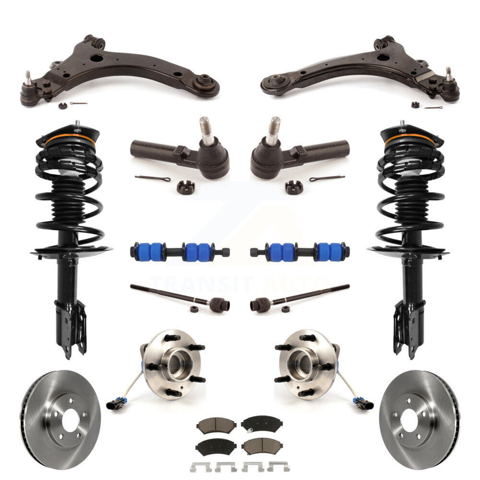 Front Disc Rotors Brake Pads Hub Bearings Control Arms Tie Rod Shock Assembly Suspension Link Kit (15Pc) For Chevrolet Monte Carlo Excludes 17" 18" Wheels Police Taxi Models KM-100245