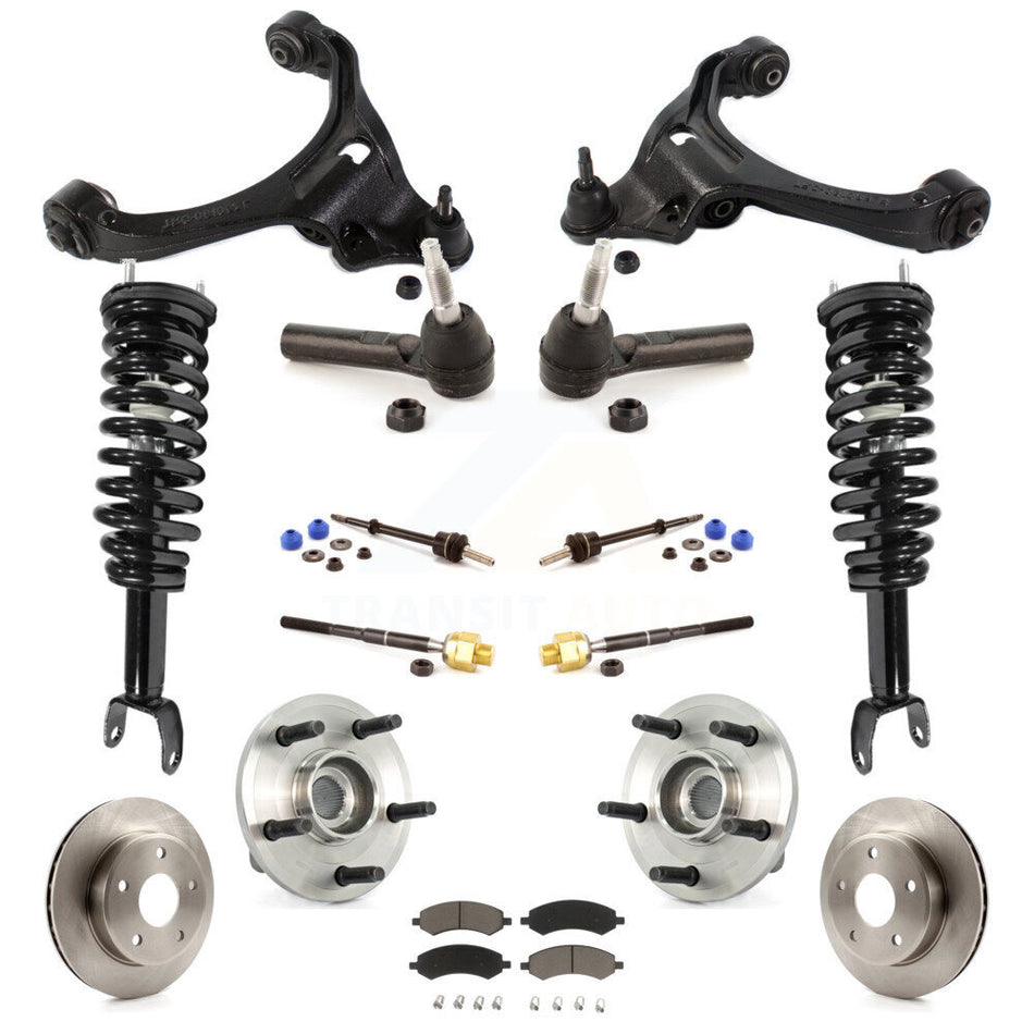 Front Disc Rotors Brake Pads Bearings Arms Shock Assembly Suspension Kit (15Pc) For Dodge Dakota Mitsubishi Raider Excludes Rear Wheel Drive TRX Lift Kits 4WD with 2-Wheel ABS KM-100252